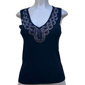 CAL Fashion Tank Top Women's Medium Black Sequin Aurora Borealis Embellished Rib